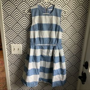 gap blue striped dress second hand Gap Dark Blue and Grey Striped Dress 12 OWNI